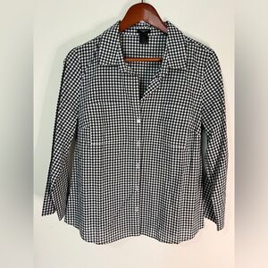 Ann Taylor Black and White Check Button Front Shirt Size 12 Petite